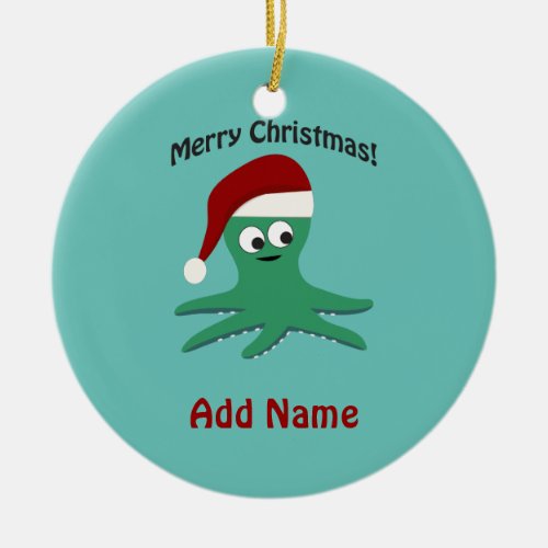 Merry Christmas Octopus Ceramic Ornament