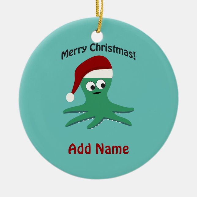 Merry Christmas Octopus Ceramic Ornament (Front)
