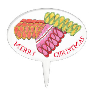 Merry Christmas Old Fashioned Ribbon Candy Holiday Cake Topper