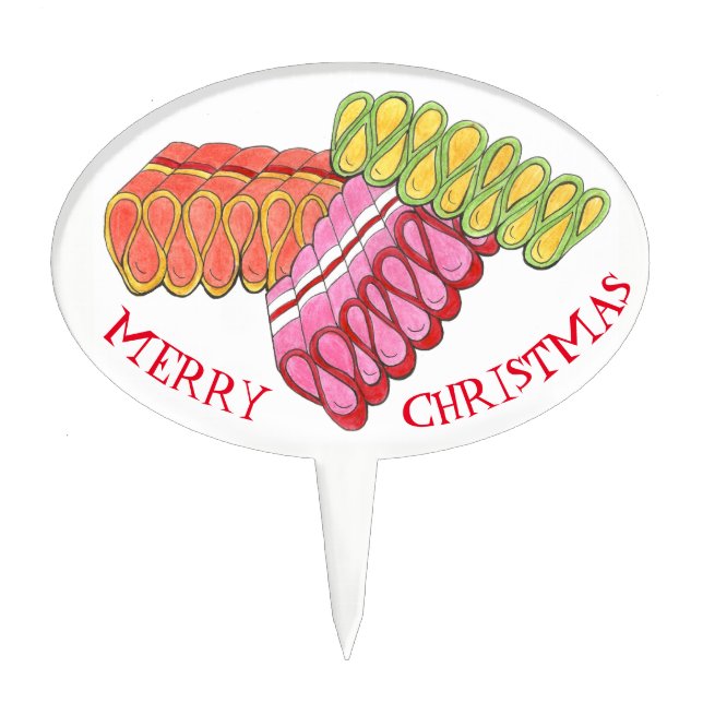 Merry Christmas Old Fashioned Ribbon Candy Holiday Cake Topper (Front)