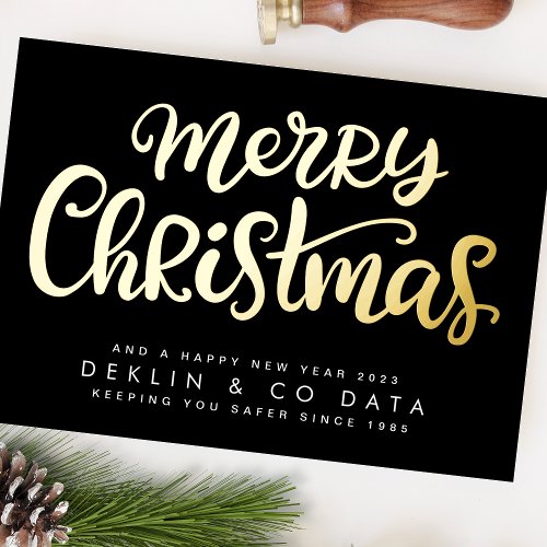 Merry Christmas on Black Premium  Gold Business Foil Holiday Card