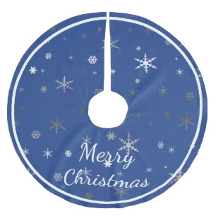 Merry Christmas on Blue with Snowflakes Brushed Polyester Tree Skirt