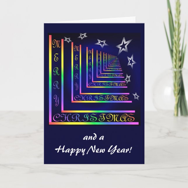 Merry Christmas on rainbow design Holiday Card (Front)