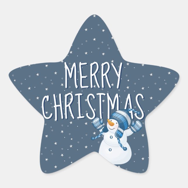 Merry Christmas On Stars and Snowman Star Sticker (Front)