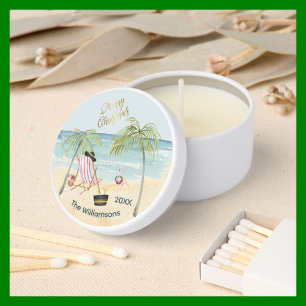 Merry Christmas on the Beach Family Name Mini Candle Favors