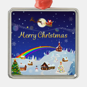 Merry Christmas on the Full Moon Metal Ornament