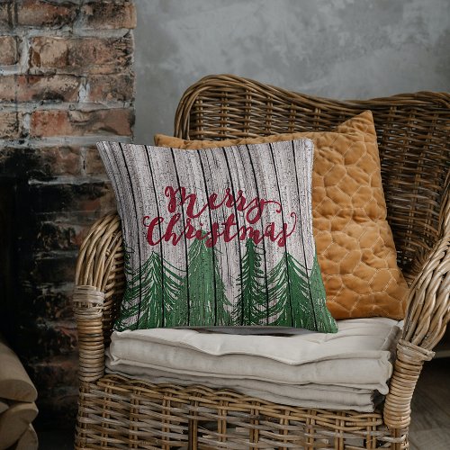 Merry Christmas On Weathered Wooden Planks Pattern Throw Pillow