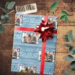 Merry Christmas One Family Photo Rustic Wood Wrapping Paper<br><div class="desc">rustic blue wood one family photo repeat rustic blue wood merry Christmas wrapping paper</div>