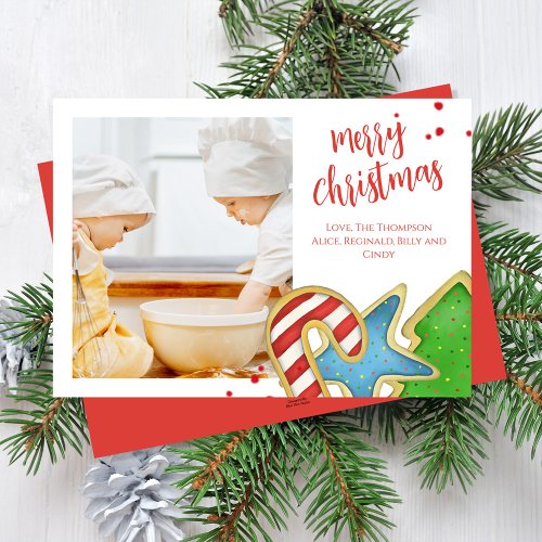 Merry Christmas One Photo Colorful Cookies Holiday Card