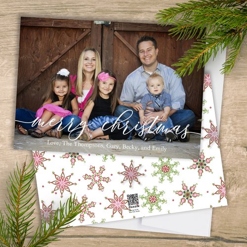 Merry Christmas One Photo Colorful Snowflakes Holiday Card