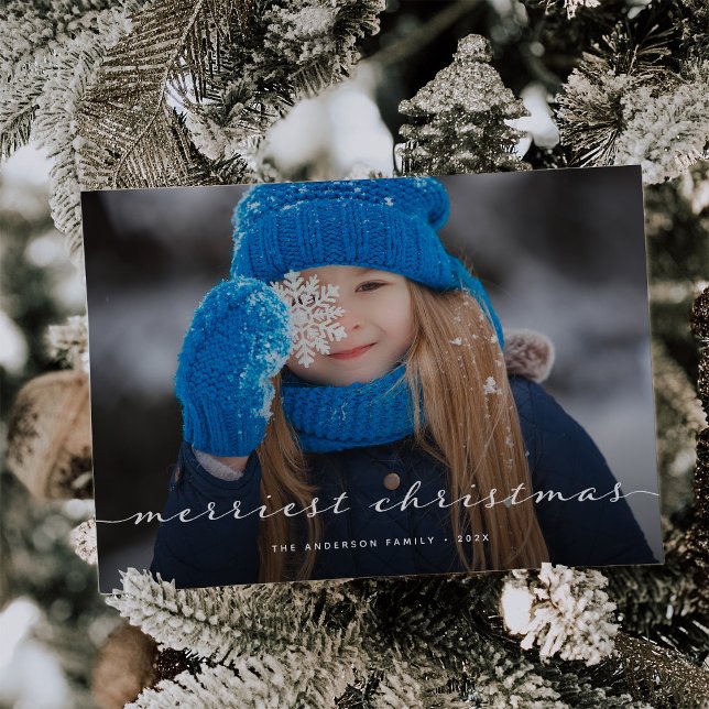 Merry Christmas | One Photo Elegant Script Overlay Holiday Card (A Christmas photo card with an elegant script overlay)