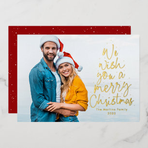 Merry Christmas one photo fun type unique Foil Holiday Card