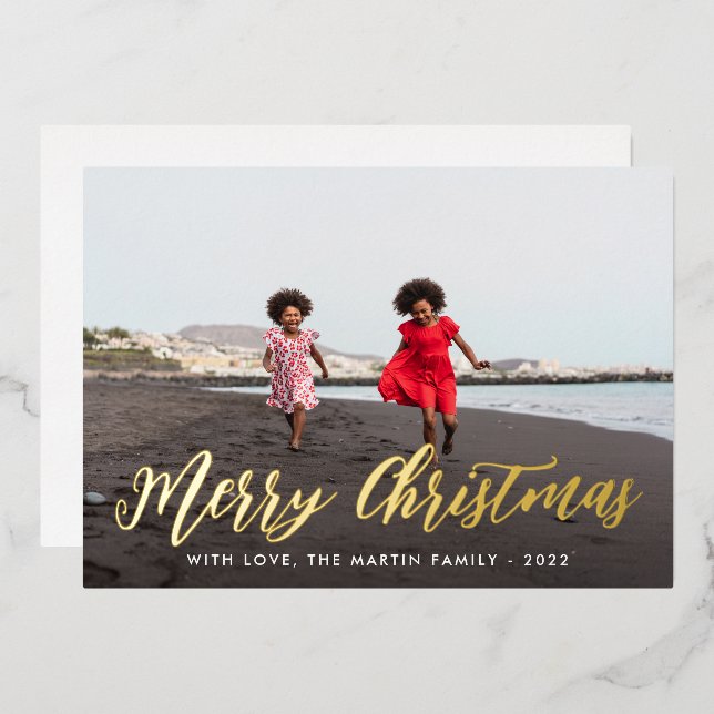 Merry Christmas One Photo Holiday Foil Invitation (Front/Back)