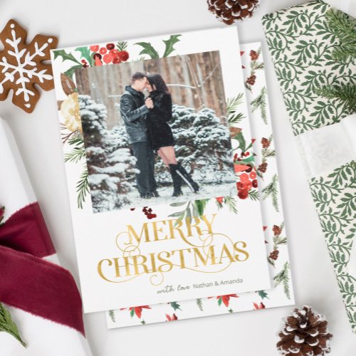 Merry Christmas One Photo Hollies Holiday Card