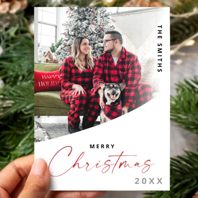 Merry Christmas One Photo Script Classic Modern Holiday Card (Merry Christmas One Photo Script Classic Modern Holiday Card, Photo Christmas Card, Merry and Bright)