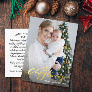 Merry Christmas One Vertical Holiday Photo Gold