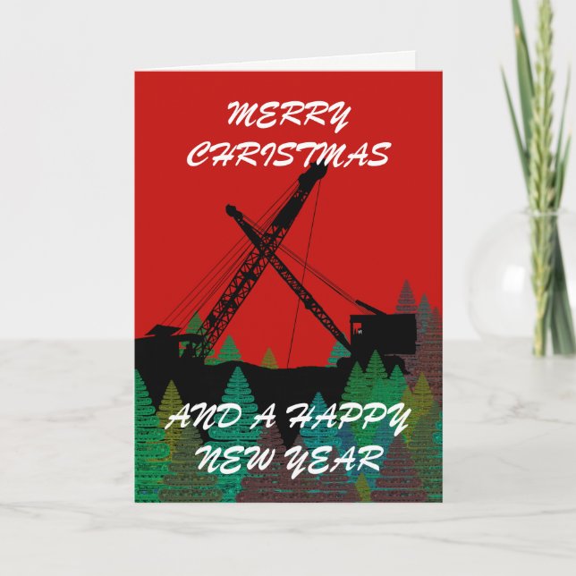 MERRY CHRISTMAS OPERATING ENGINEER CRANE OPERATOR HOLIDAY CARD (Front)