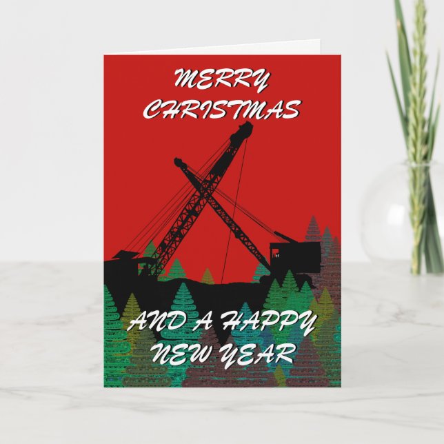 MERRY CHRISTMAS OPERATING ENGINEER CRANE OPERATOR HOLIDAY CARD (Front)