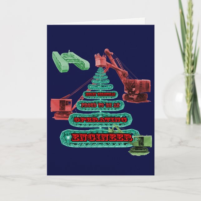 MERRY CHRISTMAS OPERATING ENGINEER CRANE OPERATOR HOLIDAY CARD (Front)