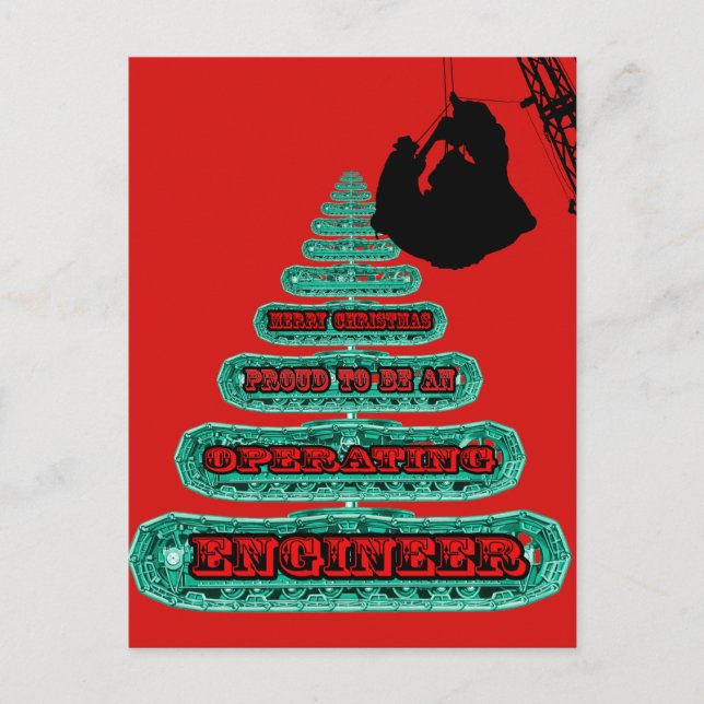 MERRY CHRISTMAS OPERATING ENGINEER CRANE OPERATOR HOLIDAY POSTCARD (Front)