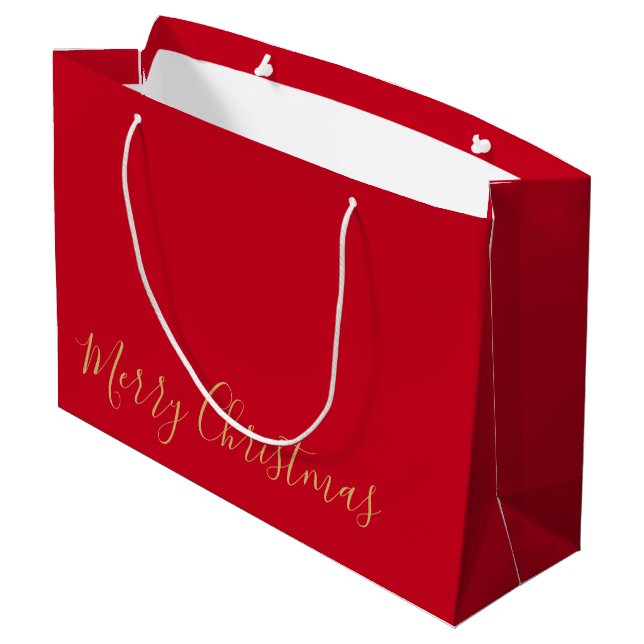 Merry Christmas, or DIY Message, Deep Red & Gold Large Gift Bag (Back Angled)