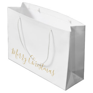 Merry Christmas, or DIY Message, White & Gold Large Gift Bag