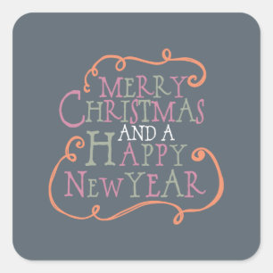 Merry Christmas Orange and Rose Holiday Stickers