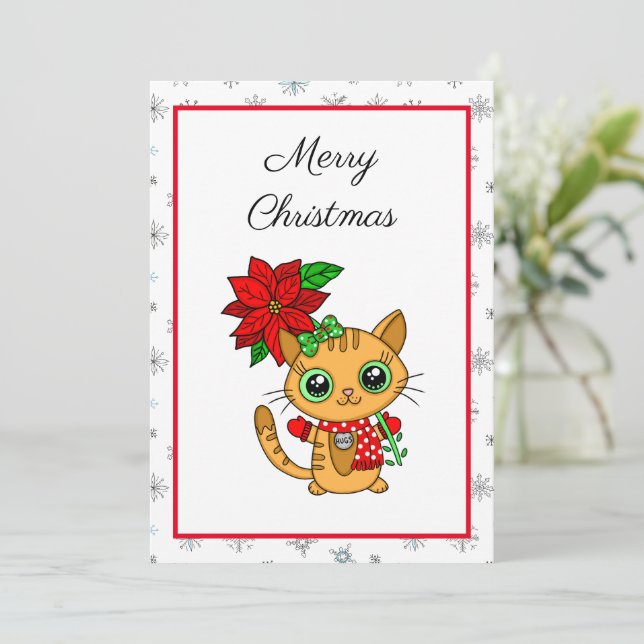 Merry Christmas | Orange Cat with Poinsettia    (Standing Front)