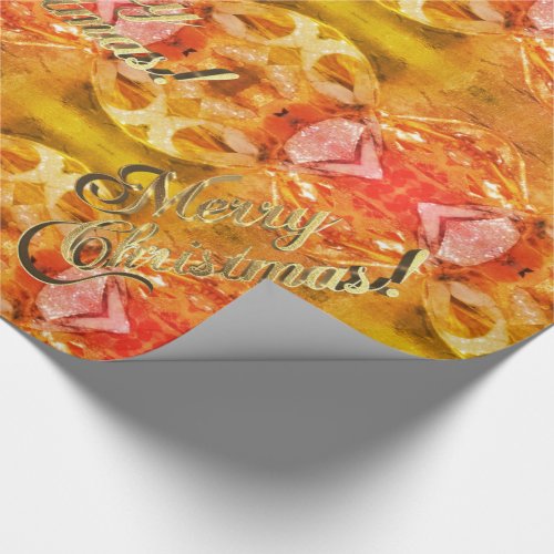 Merry Christmas Orange Gold Script Elegant Chic Wrapping Paper