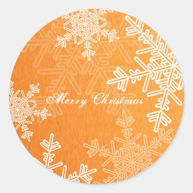 Merry Christmas Orange Snowflake Minimalist Script Classic Round Sticker (Front)