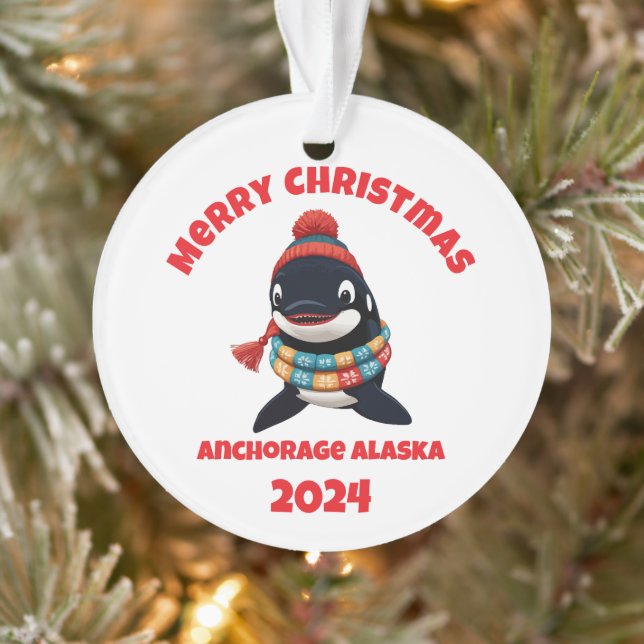 Merry Christmas Orca Anchorage Alaska Ornament (Tree)