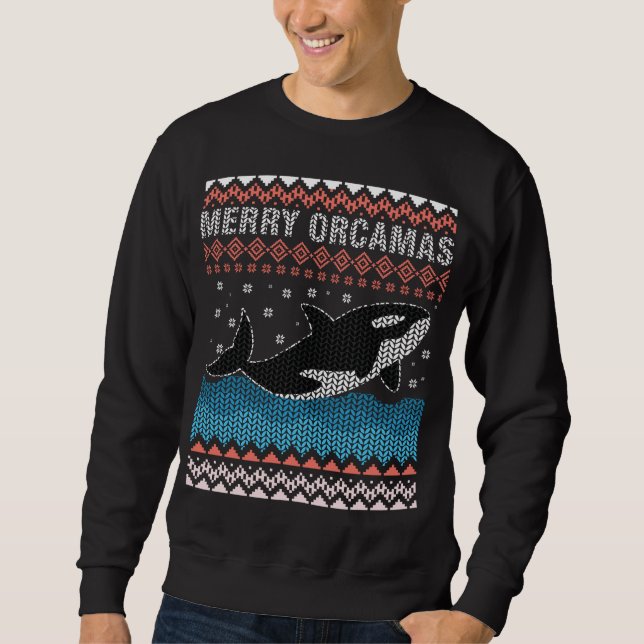 Merry Christmas. Orca Killer Whale Ugly Christmas Sweatshirt (Front)