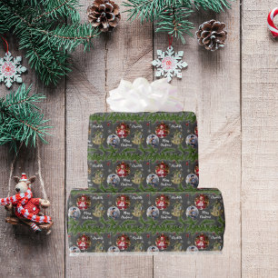 Merry Christmas Ornament Custom Snowflake Black Wrapping Paper