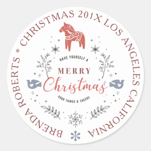 Merry Christmas ornament cute animals  typography Classic Round Sticker