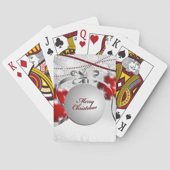 Merry Christmas Ornament in Silver and Red Poker Cards (Back)