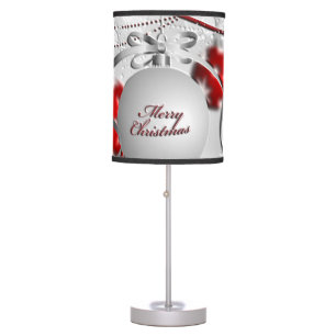Merry Christmas Ornament in Silver and Red Table Lamp
