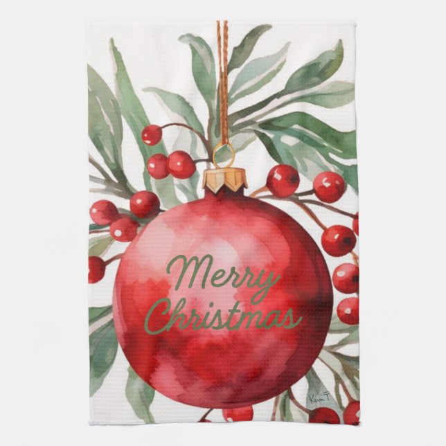 Merry Christmas Ornament Kitchen Towel (Vertical)