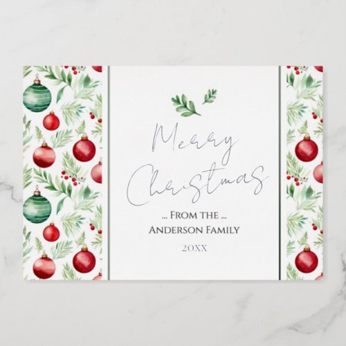 Merry Christmas Ornament Pattern Foil Holiday Card