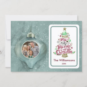 Merry Christmas Ornament Personalized Family Photo Card