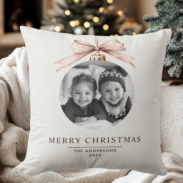 "Merry Christmas Ornament Photo – Custom Holiday Throw Pillow (Creator Uploaded)