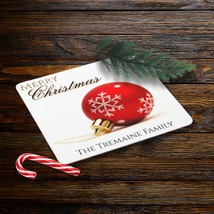 Merry Christmas Ornament Photo Family Name Square Paper Coaster