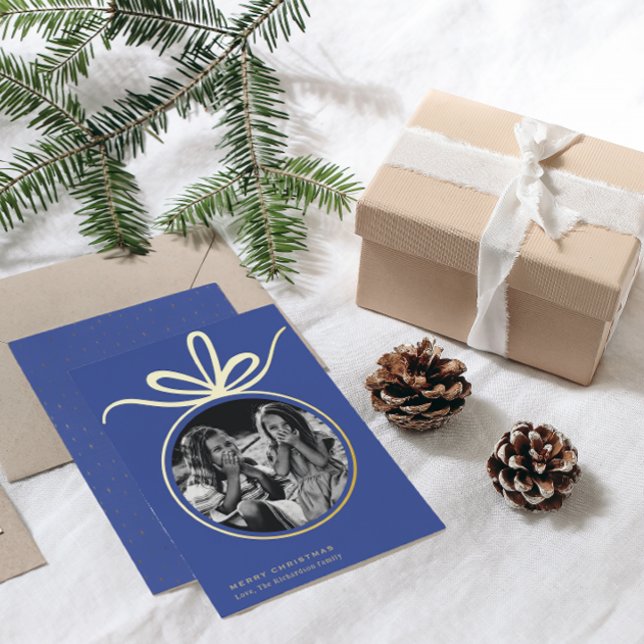 Merry Christmas Ornament Photo  Foil Holiday Card (Creator Uploaded)