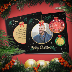  Merry Christmas Ornament Photo Personalize Card