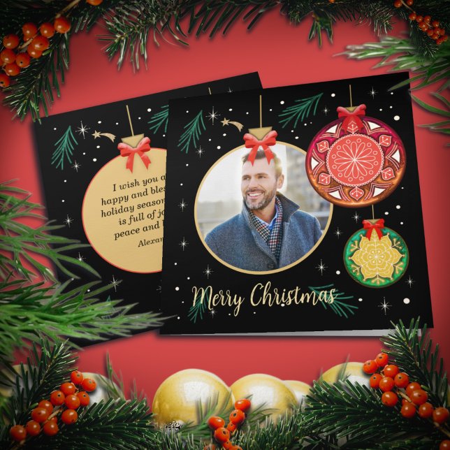  Merry Christmas Ornament Photo Personalize Card (Creator Uploaded)