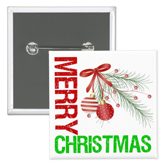 Merry Christmas Ornament Red Bow Pinback Buttons