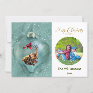 Merry Christmas Ornament Reindeer Family Photo Card