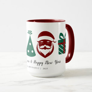 Merry Christmas Ornament Snowflake Pine Tree Santa Mug