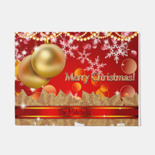 Merry Christmas Ornaments and Snowflakes Doormat