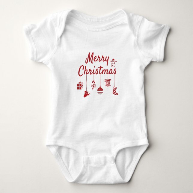 Merry Christmas Ornaments Baby Bodysuit (Front)