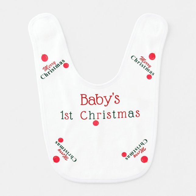 Merry Christmas Ornaments, Baby's 1st Christmas Baby Bib (Front)
